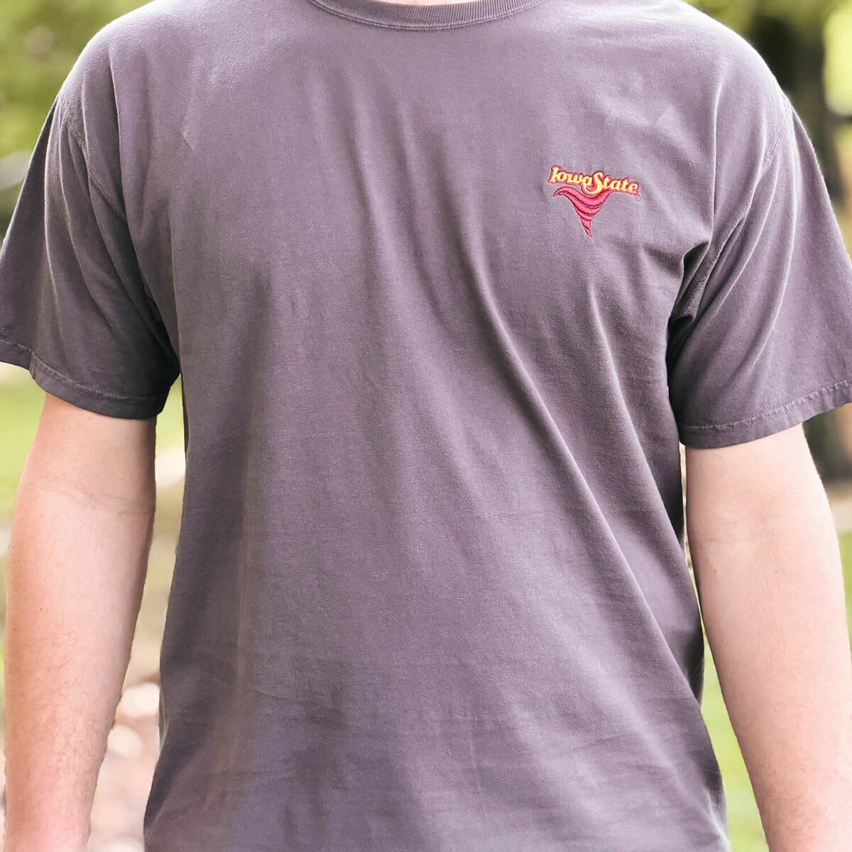 Comfort Wash Iowa State Swirl Smoke Gray Short Sleeve T-Shirt design close up